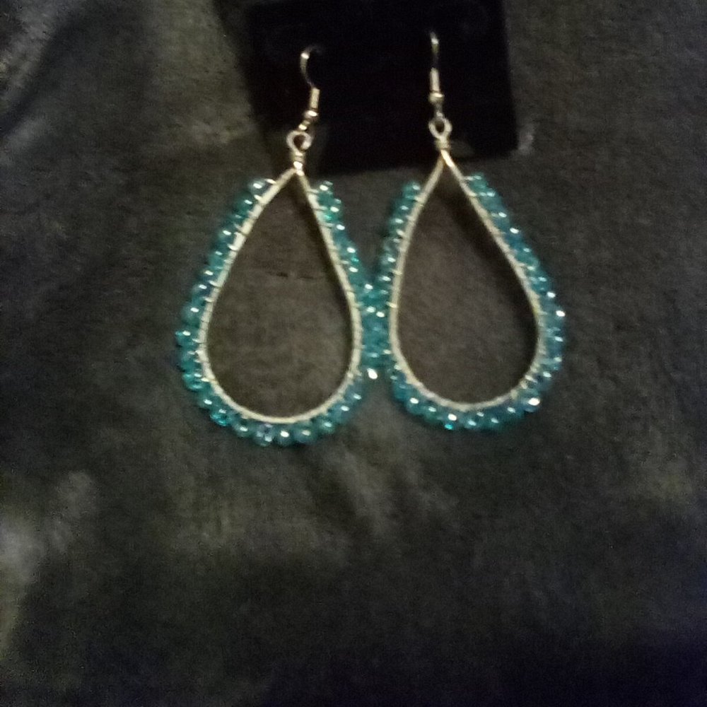 Wire Wrapped Earrings (Light Blue)